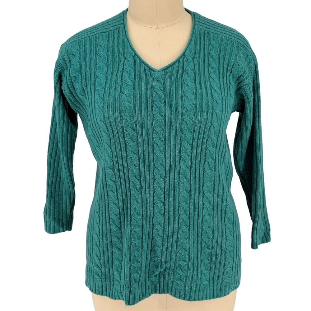 Moda‎ Internazionale Forelli Vintage Sweater Teal Cable Knit V-Neck 2X